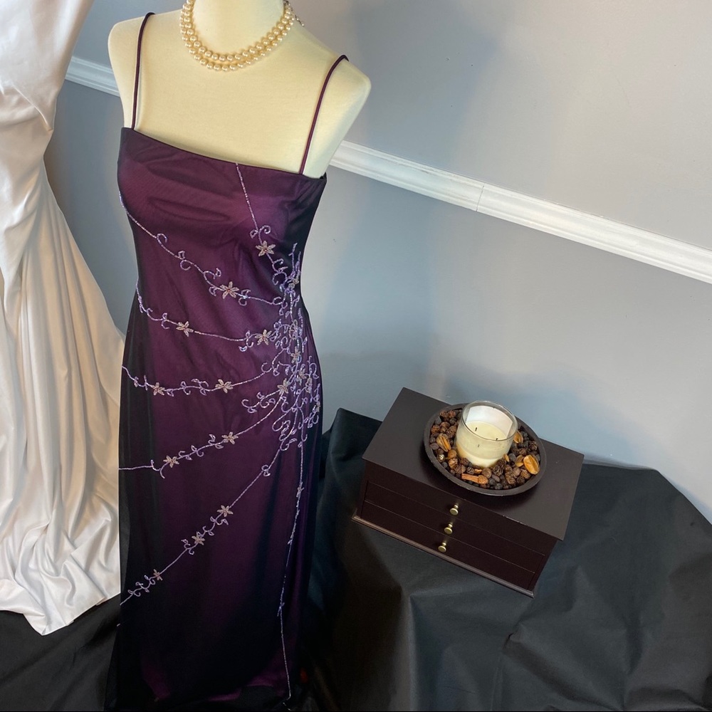 Vintage Violet Beaded Formal Evening Dress